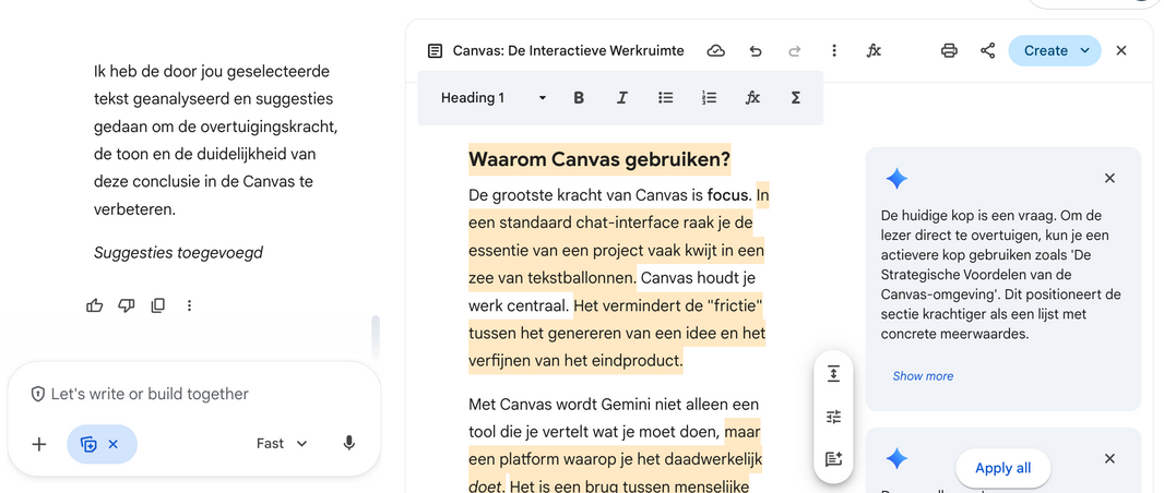 Nieuw in Gemini: yes we Canvas!